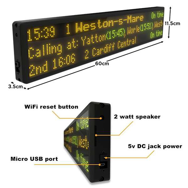 Classic Departure board dimensions and features